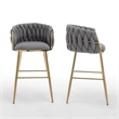 Best Quality Furniture Braided Barstools in Dark Gray Teddy Boucle Fabric