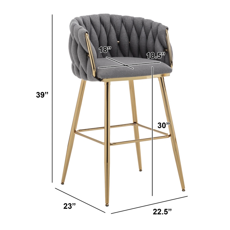 Best Quality Furniture Braided Barstools in Dark Gray Teddy Boucle Fabric