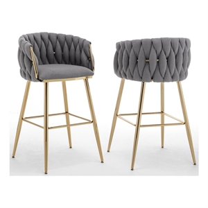 Best Quality Furniture Braided Barstools in Dark Gray Teddy Boucle Fabric