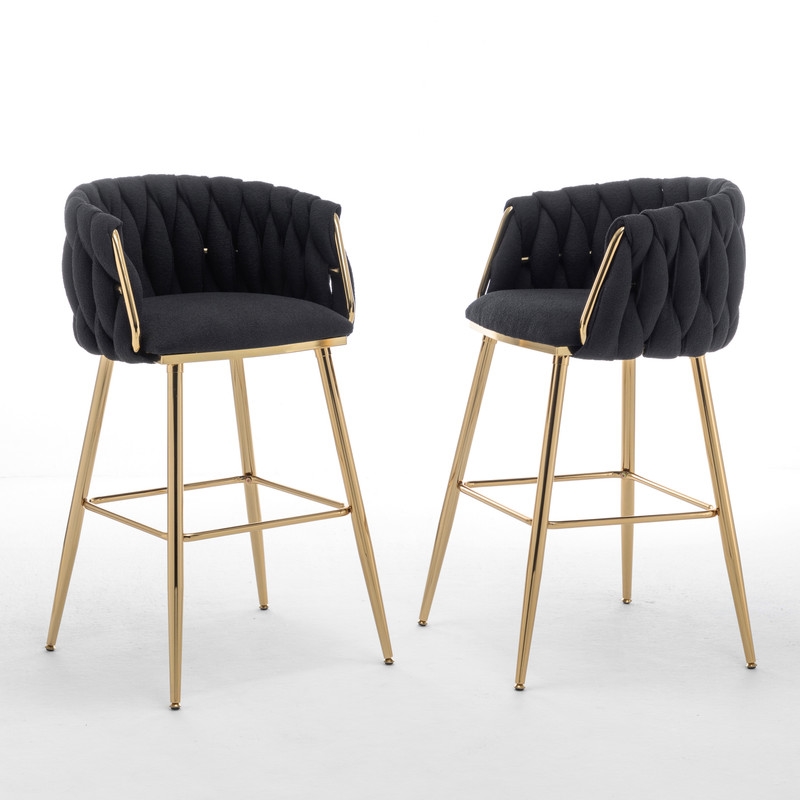 Best Quality Furniture Braided Barstools in Black Teddy Boucle Fabric