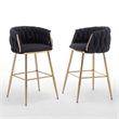 Best Quality Furniture Braided Barstools in Black Teddy Boucle Fabric