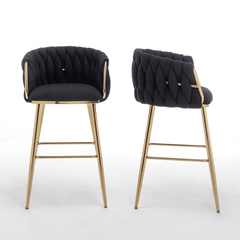 Best Quality Furniture Braided Barstools in Black Teddy Boucle Fabric