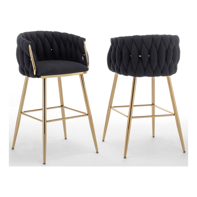 Best Quality Furniture Braided Barstools in Black Teddy Boucle Fabric