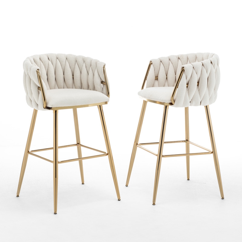 Best Quality Furniture Braided Barstools in Cream Teddy Boucle Fabric