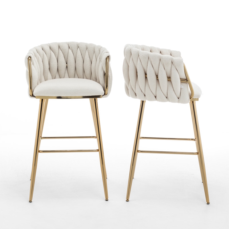 Best Quality Furniture Braided Barstools in Cream Teddy Boucle Fabric