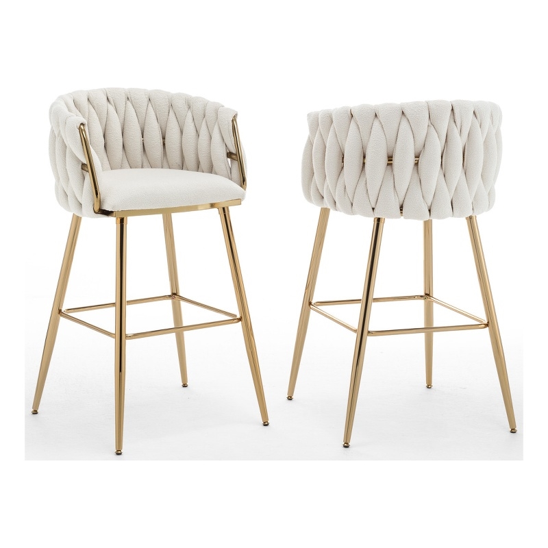 Best Quality Furniture Braided Barstools in Cream Teddy Boucle Fabric