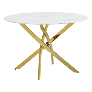 Best Quality Furniture White Faux Marble Glass Dining Table with Gold Chrome