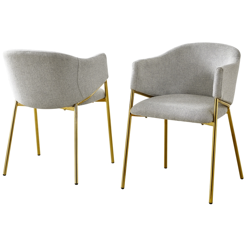 Best Quality Furniture Gray Linen Fabric Side Chairs with Gold Chrome Base