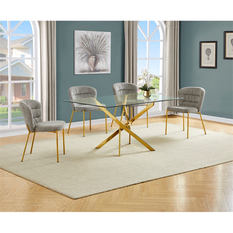 Best Quality Furniture Rectangular Clear Glass Dining Set with Fluffy Chairs