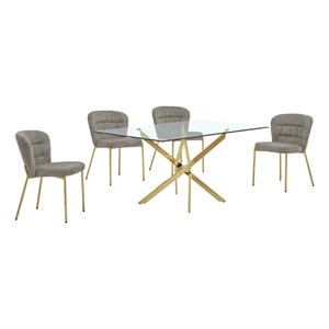 Best Quality Furniture Rectangular Clear Glass Dining Set with Fluffy Chairs
