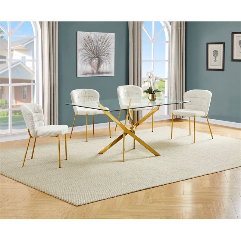 Best Quality Furniture Rectangular Clear Glass Dining Set with Fluffy Chairs