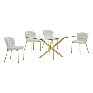Best Quality Furniture Rectangular Clear Glass Dining Set with Fluffy Chairs