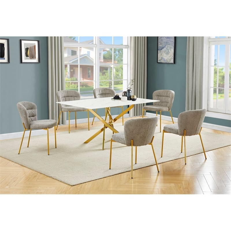Best Quality Furniture Rectangular White Faux Marble Glass Dining Set