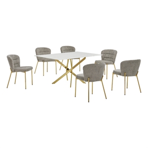 Best Quality Furniture Rectangular White Faux Marble Glass Dining Set