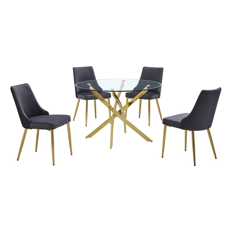 Best Quality Furniture Round Clear Glass Dining Table with Velvet Side Chairs