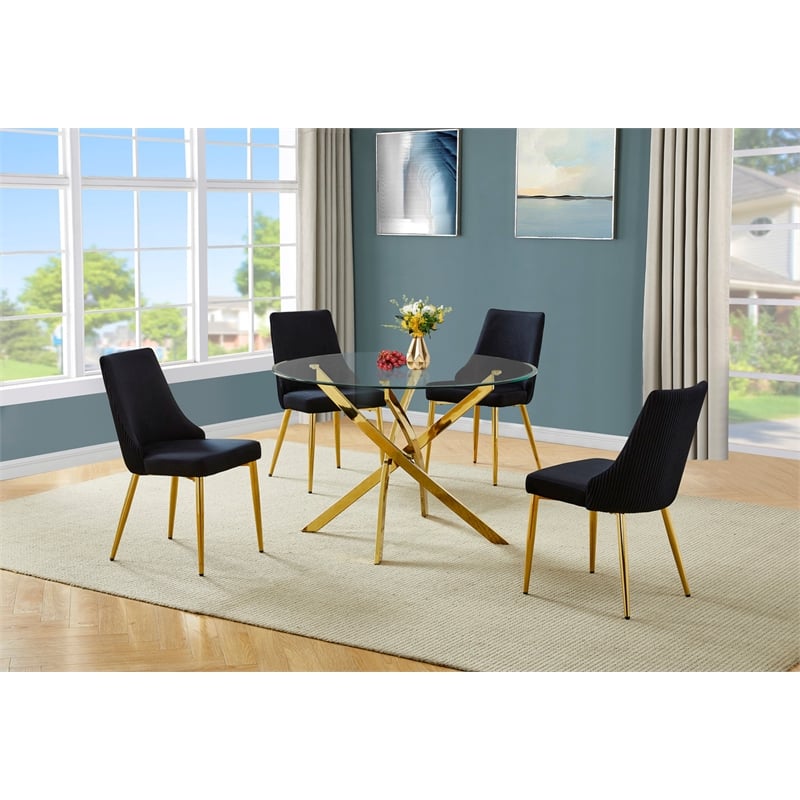 Best Quality Furniture Round Clear Glass Dining Table with Velvet Side Chairs