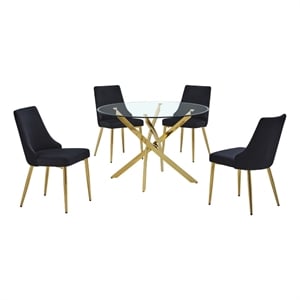 Best Quality Furniture Round Clear Glass Dining Table with Velvet Side Chairs