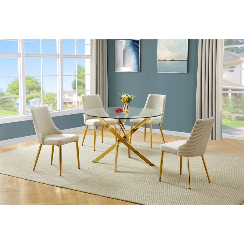 Best Quality Furniture Round Clear Glass Dining Table with Velvet Side Chairs