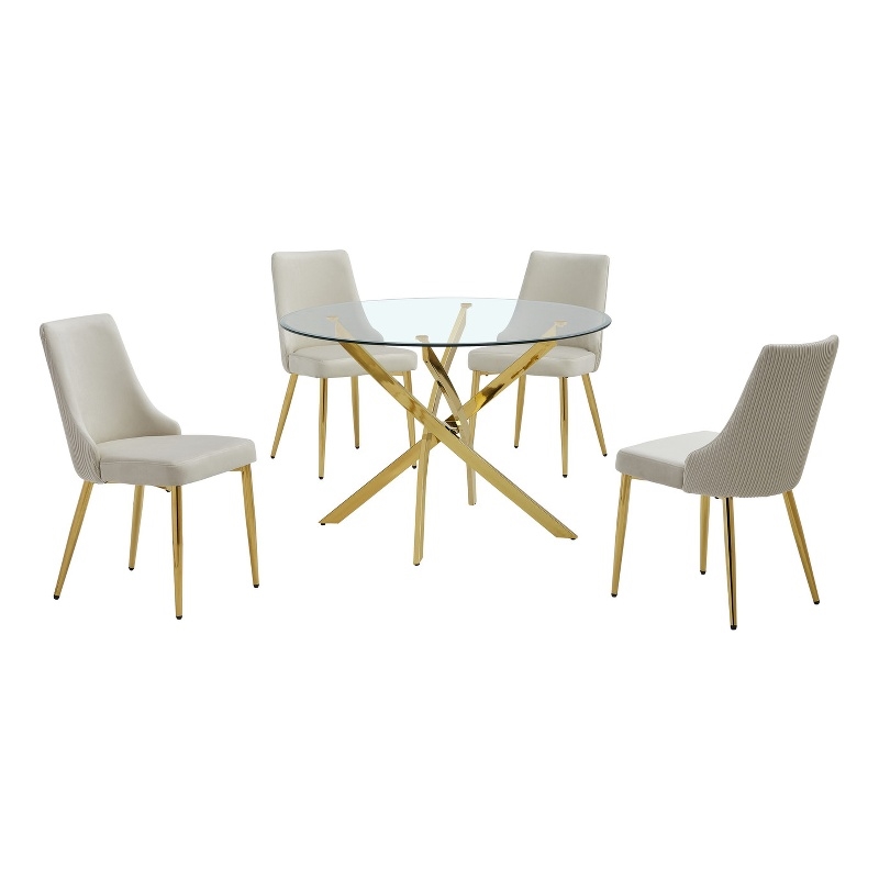 Best Quality Furniture Round Clear Glass Dining Table with Velvet Side Chairs