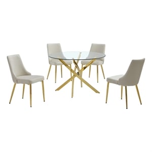 Best Quality Furniture Round Clear Glass Dining Table with Velvet Side Chairs