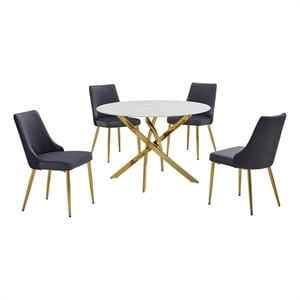 Best Quality Furniture Faux White Marble Glass Dining Table with Velvet Chairs