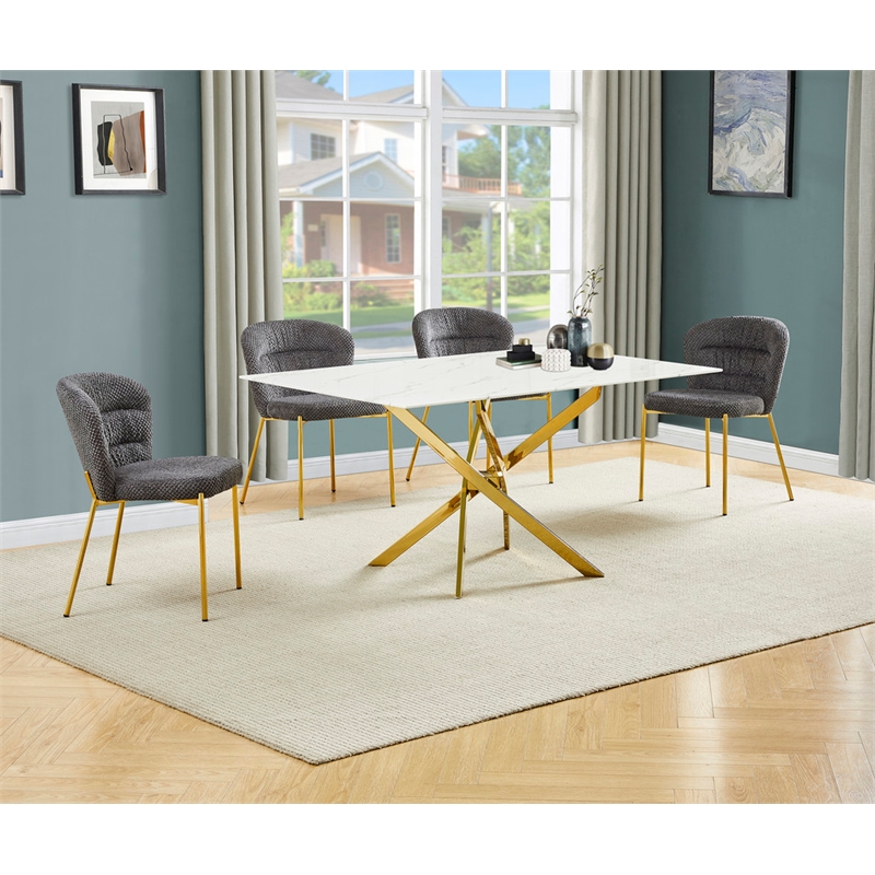 Best Quality Furniture Rectangular White Faux Marble Glass Dining Set