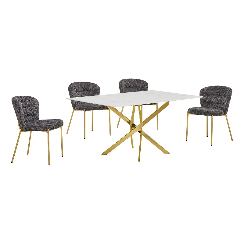 Best Quality Furniture Rectangular White Faux Marble Glass Dining Set