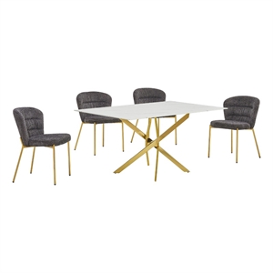 Best Quality Furniture Rectangular White Faux Marble Glass Dining Set