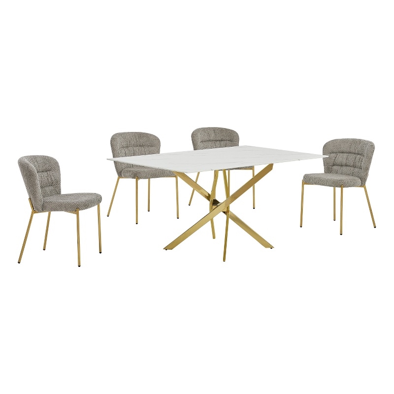 Best Quality Furniture Rectangular White Faux Marble Glass Dining Set