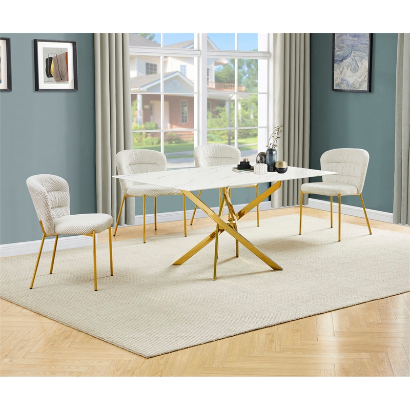 Best Quality Furniture Rectangular White Faux Marble Glass Dining Set