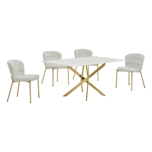 Best Quality Furniture Rectangular White Faux Marble Glass Dining Set