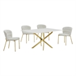 Best Quality Furniture Rectangular White Faux Marble Glass Dining Set