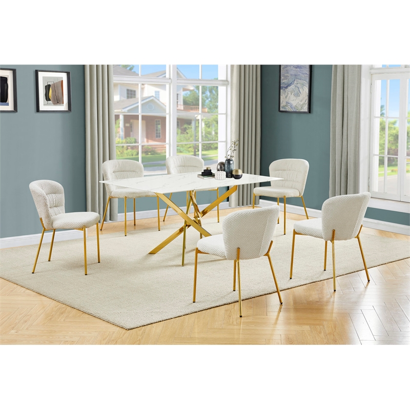 Best Quality Furniture Rectangular White Faux Marble Glass Dining Set