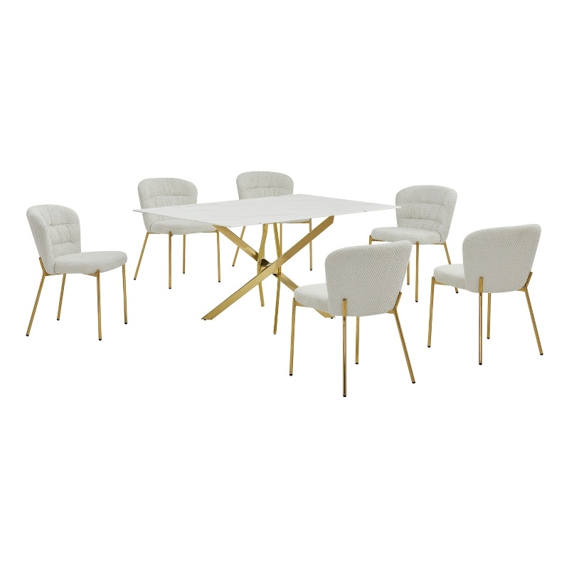 Best Quality Furniture Rectangular White Faux Marble Glass Dining Set