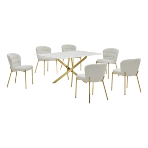 Best Quality Furniture Rectangular White Faux Marble Glass Dining Set