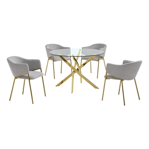 Best Quality Furniture Circle Clear Tempered Glass Dining Set with Linen Chairs