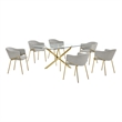 Best Quality Furniture Rectangular Clear Glass Dining Set with Linen Chairs