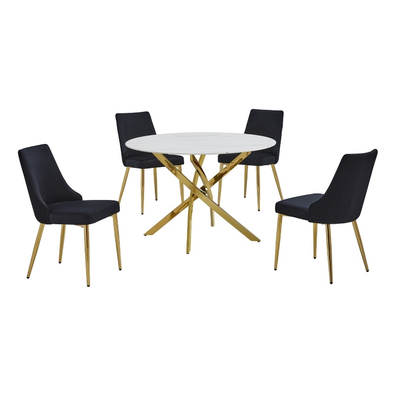 Best Quality Furniture Faux White Marble Glass Dining Table with Velvet Chairs