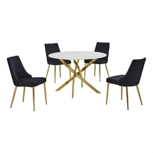 Best Quality Furniture Faux White Marble Glass Dining Table with Velvet Chairs