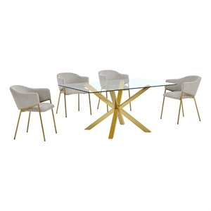 Best Quality Furniture Rectangular Clear Glass Dining Set with Linen Chairs