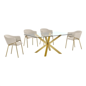 Best Quality Furniture Rectangular Clear Glass Dining Set with Linen Chairs