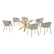 Best Quality Furniture Rectangular Clear Glass Dining Set with Linen Chairs