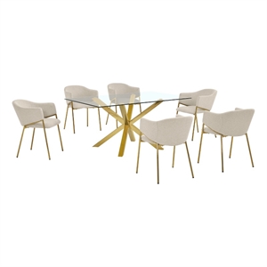 Best Quality Furniture Rectangular Clear Glass Dining Set with Linen Chairs