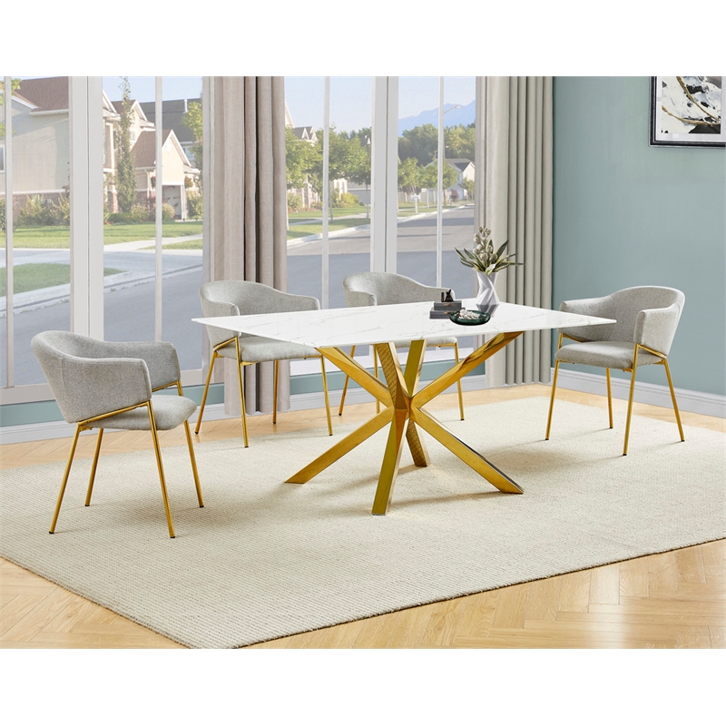 Best Quality Furniture Rectangular White Faux Marble Glass Dining Set