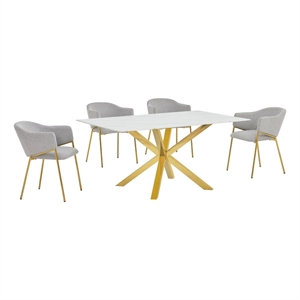 Best Quality Furniture Rectangular White Faux Marble Glass Dining Set