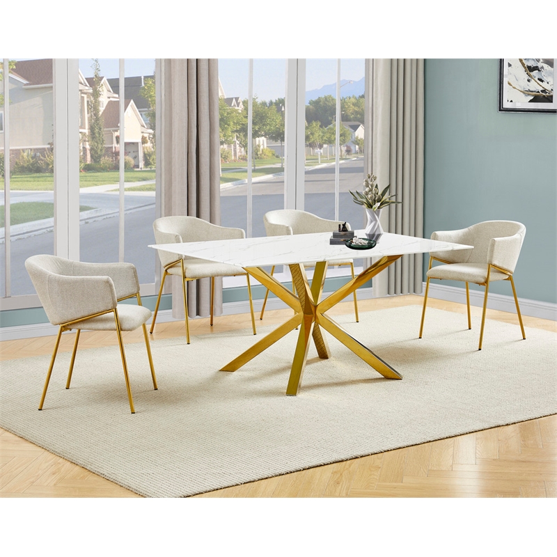 Best Quality Furniture Rectangular White Faux Marble Glass Dining Set