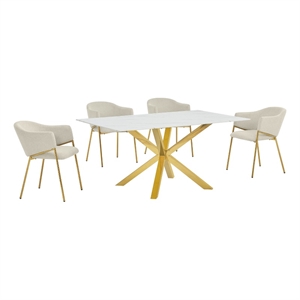 Best Quality Furniture Rectangular White Faux Marble Glass Dining Set