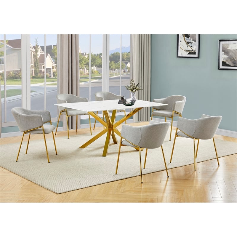 Best Quality Furniture Rectangular White Faux Marble Glass Dining Set