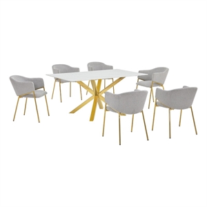 Best Quality Furniture Rectangular White Faux Marble Glass Dining Set