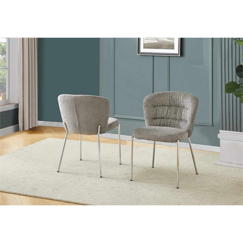 Best Quality Furniture Gray Fluffy Checker Textured Fabric Side Chairs